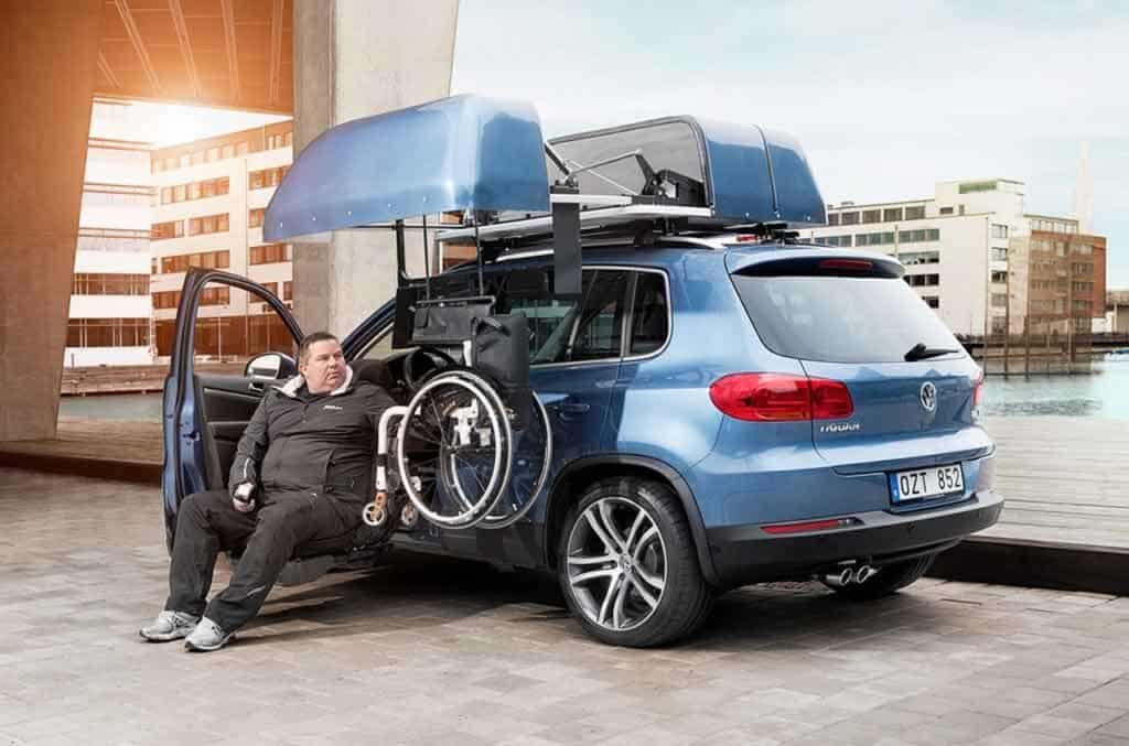 Converted car with great mobility equipment storage options