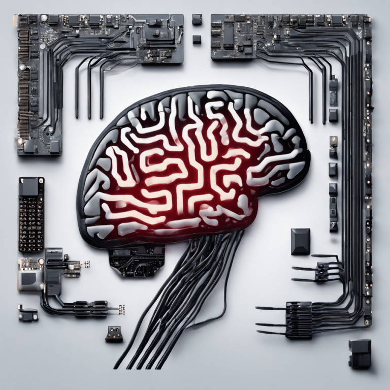 An image of a brain surrounded by circuit boards, illustrating the concept of a brain-computer interface being studies in the Neuralink human trials.
