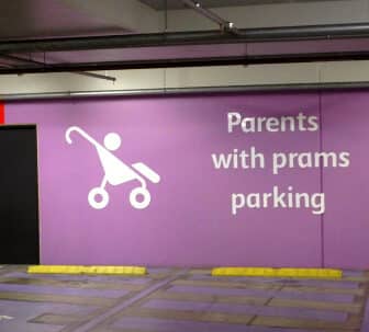 parking space with text saying parents with prams parking