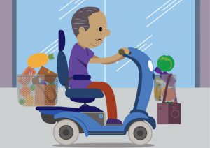Scooter user with parcels