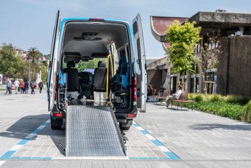 moving van with ramp for the transport of disabled people or van to transport disabled people or mobility van for disabled people or van for handicapped people