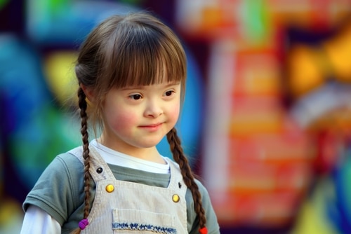 young brunette girl with down syndrome