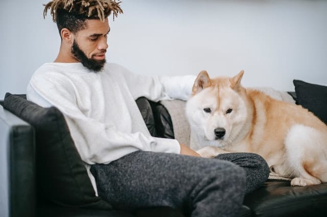 man experiences calm as a physical benefits of owning a pet