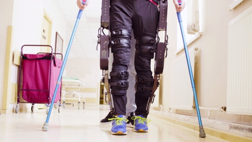 The exoskeleton suit helps paraplegics to walk