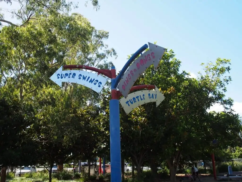 Speers Point Park inclusive playground has fun curvy signs to its areas