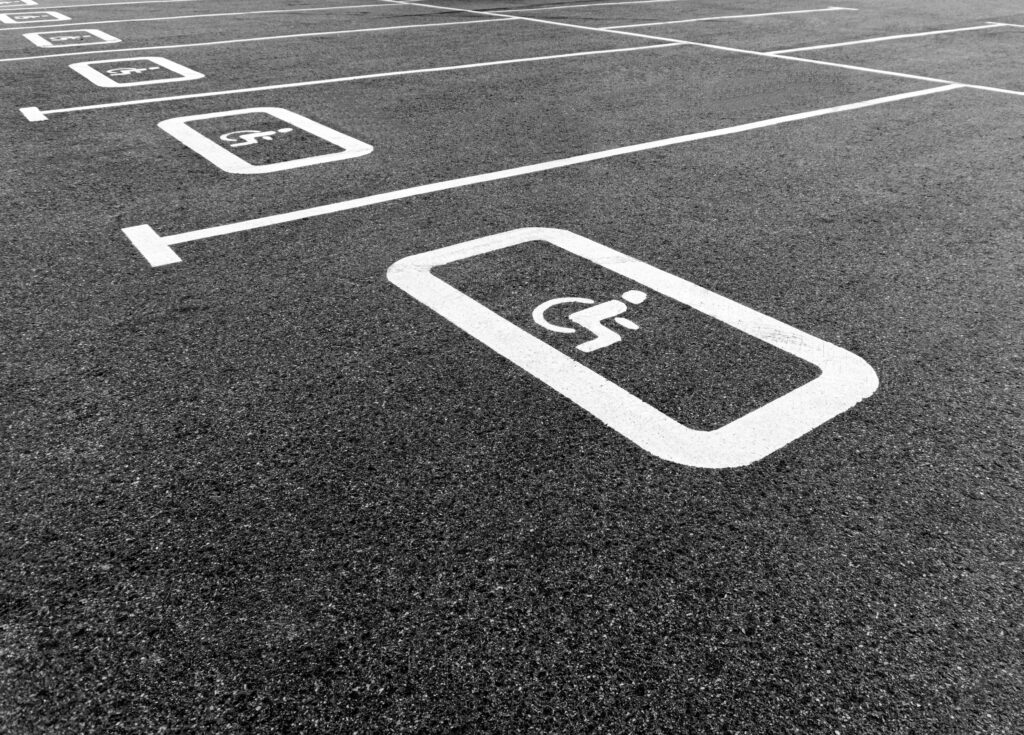 Close-up of Disability Permit Parking Spaces.
