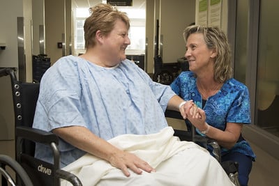 A patient on a bariatric wheelchair.