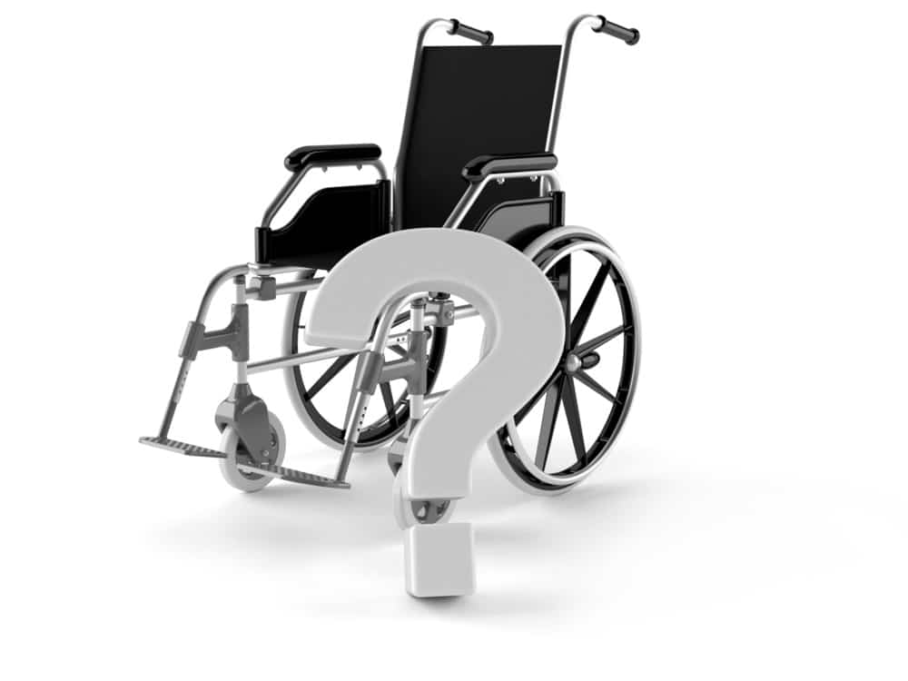 a wheelchair with a question mark represent the question of how to make a wheelchair more comfortable