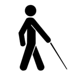 This is the access to low vision symbol. The cane identifies a person as visually impaired. We also cover the audio description symbol in this article.