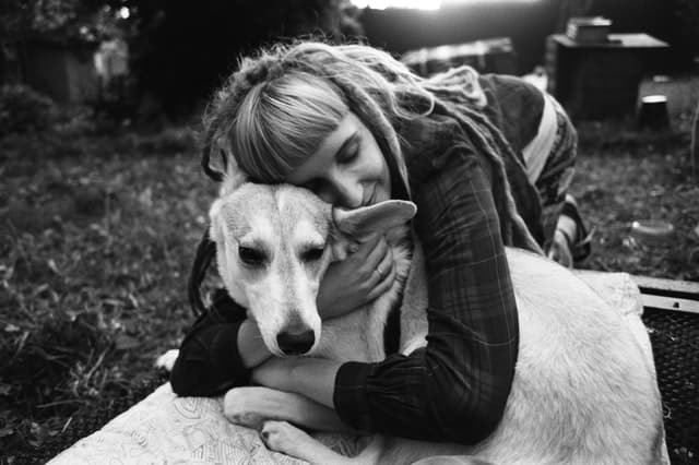 A dog gives a woman emotional support