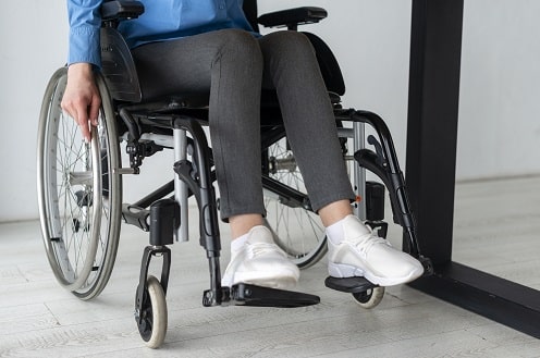 A close up of a woman with spina bifida in Australia in a wheelchair