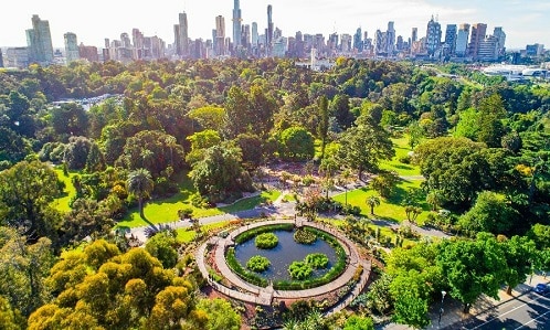 An aerial view of Melbourne's central park, showcasing wheelchair-friendly activities for wheelchair users.