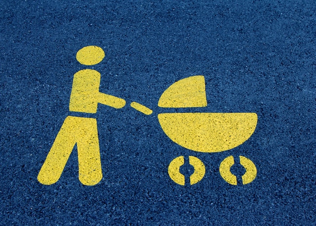 A yellow priority parking sign demarcates pram parking which is one of Blue Badge Insurance's most popular blog posts from 2023
