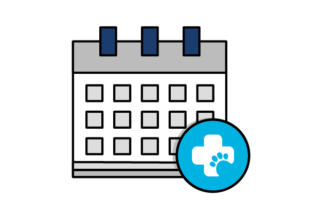 Illustration of a calendar with a blue medical icon featuring a white cross and a footprint, highlighting World Pet Health Month in its bottom right corner.