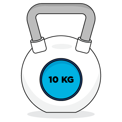 Illustration of a white kettlebell with a gray handle and a blue circular label displaying "10 KG" on the front, perfect for motivating your fitness goals or Careers in health as part of Redesign 2026.