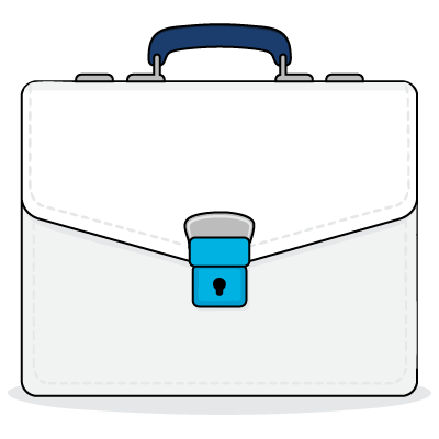 Illustration of a white briefcase with a blue handle and blue lock on the front, symbolizing careers and professional growth in the upcoming 2026 redesign.
